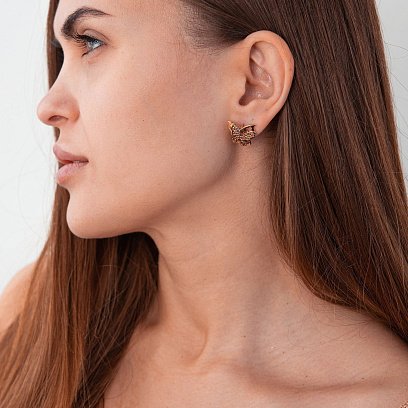 Золоті сережки "Метелики" з фіанітами с05536 №2