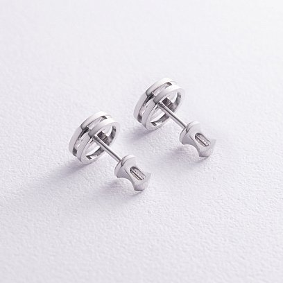 Золотые серьги - пусеты с черными бриллиантами 334461122 №5