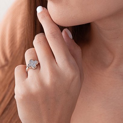 Золотий перстень "Конюшина" (фіаніти) к04976 №2