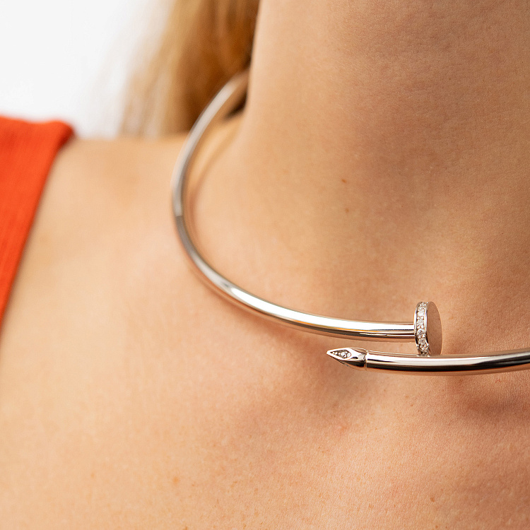 Колье "Гвоздь" в белом золоте (фианиты) кол02531 от ювелирного магазина Оникс - 1