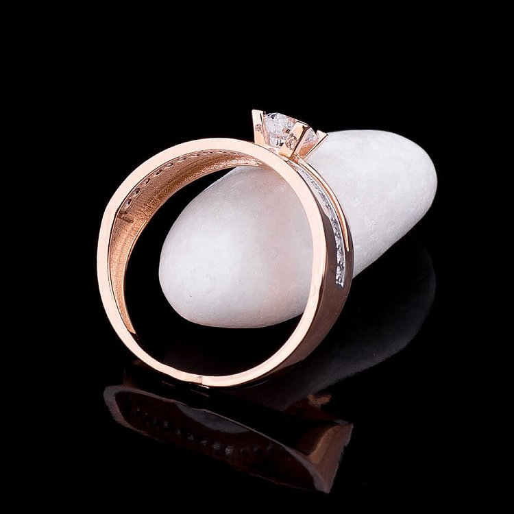 Золота заручальна каблучка з фіанітами к03333 - 4 Золота заручальна каблучка з фіанітами к03333 від ювелірного магазину Онікс - 4