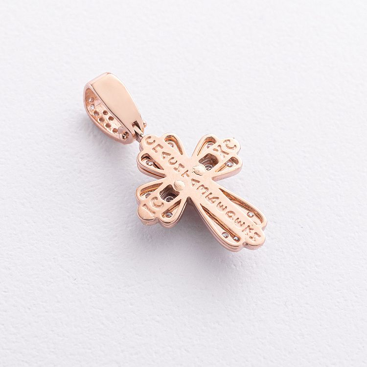 Золотий хрестик "Розп'яття. Спаси та Збережи" з фіанітами 270053 від ювелірного магазину Онікс - 1