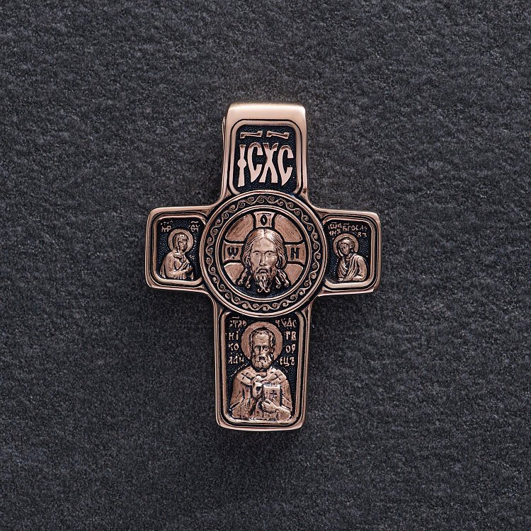 Золотой крест "Спас Нерукотворный. Архангел Михаил" п02935 от ювелирного магазина Оникс - 4