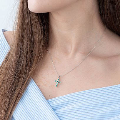 Золотий хрестик з смарагдами і діамантами п124k №2