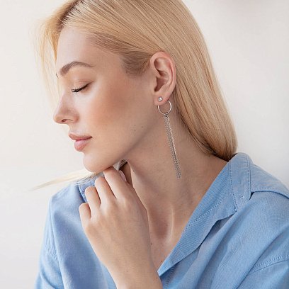 Серебряные асимметричные серьги "Доминика" с фианитами 123182 №8