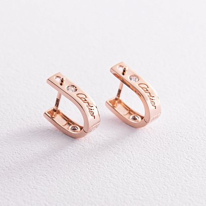 Золоті сережки "Love" з фіанітами с07859 №4