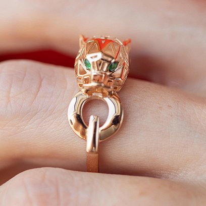 Кольцо "Пантера" в красном золоте (фианиты) к07610 №4