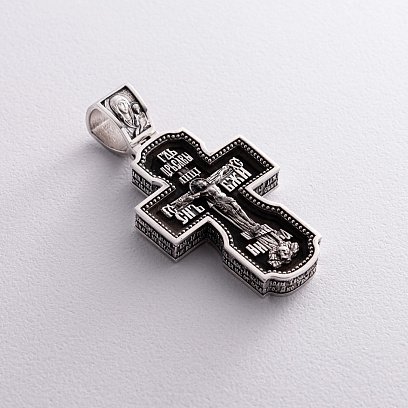 Серебряный крест "Господь. Архангелы Михаил и Гавриил. Ангел Хранитель. Святитель Николай. Сергий Радонежский" с эбеновым деревом 980 №8