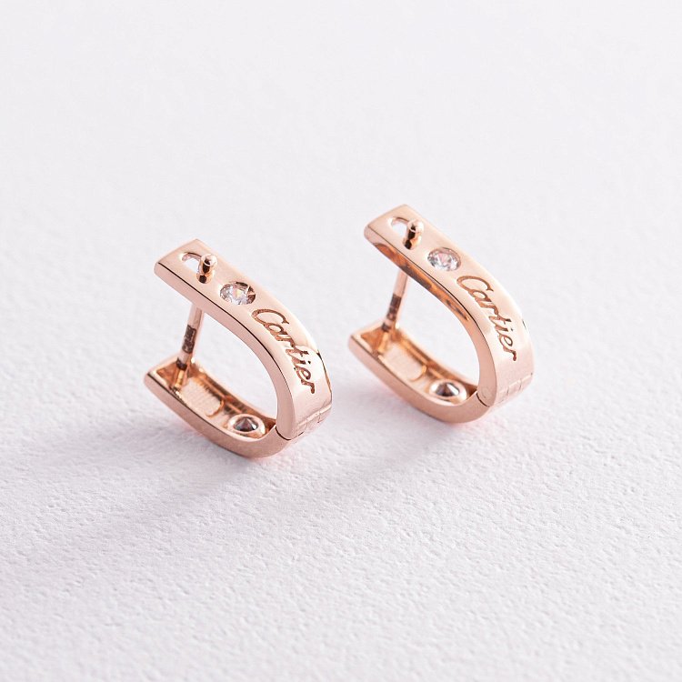 Золоті сережки "Love" з фіанітами с07859 від ювелірного магазину Онікс - 3