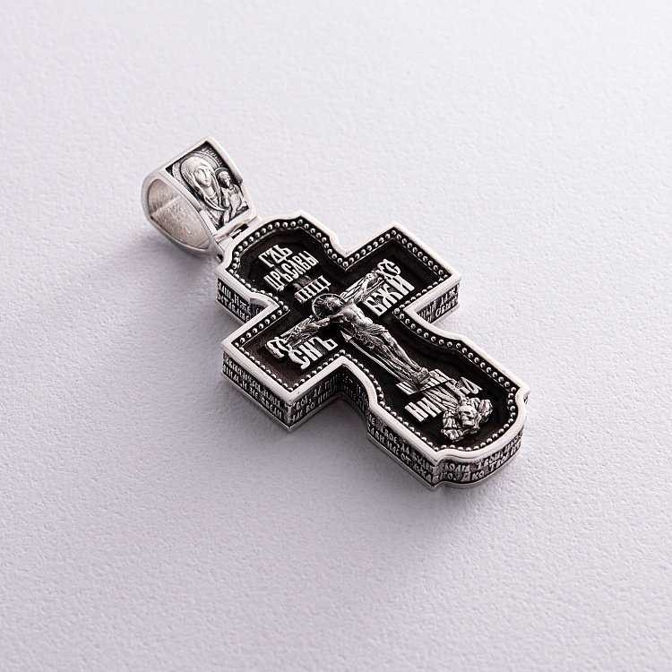 Серебряный крест "Господь. Архангелы Михаил и Гавриил. Ангел Хранитель. Святитель Николай. Сергий Радонежский" с эбеновым деревом 980 от ювелирного магазина Оникс - 7