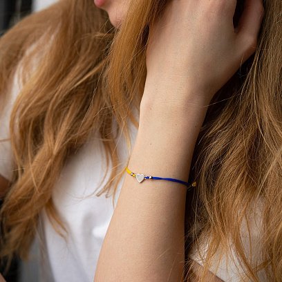 Браслет "Украинское сердце" в белом золоте (синяя и желтая нить) б05276 №6