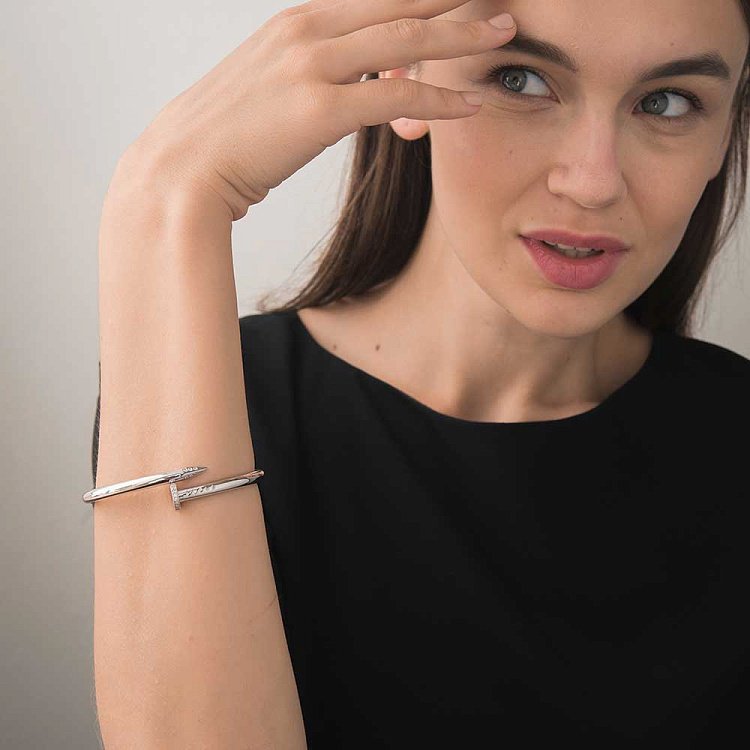 Золотий браслет "Цвях" з фіанітами б02242 від ювелірного магазину Онікс - 3