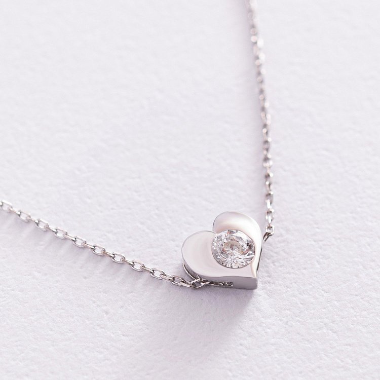 Золотое колье "Сердечко" с фианитом кол02138 от ювелирного магазина Оникс - 4