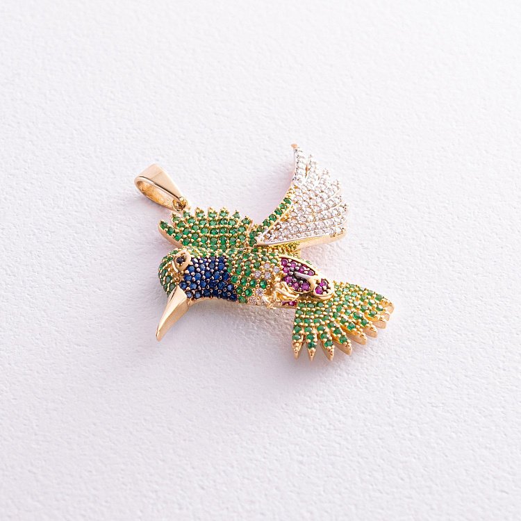 Золотой кулон "Колибри" (разноцветные фианиты) п03646 от ювелирного магазина Оникс - 1