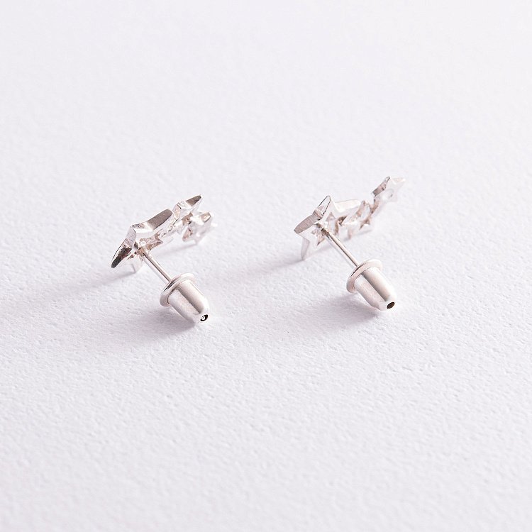 Серебряные серьги - пусеты "Звездочки" 123210 от ювелирного магазина Оникс - 2