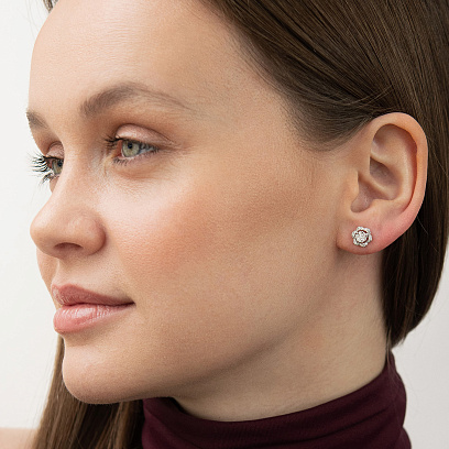 Золоті сережки - пусети "Квіточки" 2 в 1 з діамантами сб0627ca №9