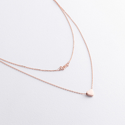 Двойное колье "Love и сердечко" (красное золото) кол02620 №2