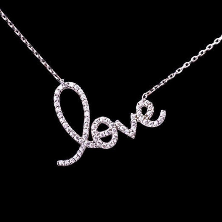 Кольє "Love" з фіанітами (родій, 50см) 18177 від ювелірного магазину Онікс