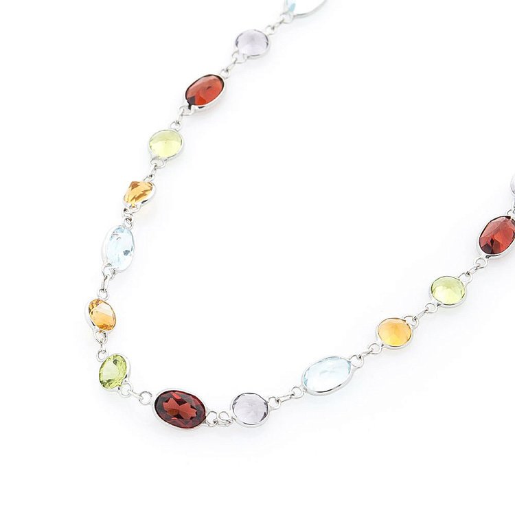 Золотое колье (аметист, цитрин, уваровит, пироп, топаз) колб0022sp от ювелирного магазина Оникс