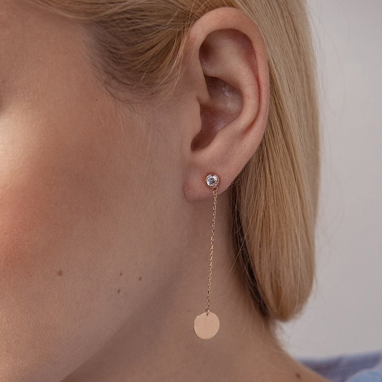 Золоті сережки "Монетки на ланцюжку" з фіанітами с07867 від ювелірного магазину Онікс