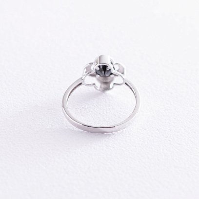 Кольцо "Клевер" с черным фианитом (белое золото) к05351 №3