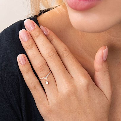 Золотое кольцо "Звездочка" с фианитами к06821 №3