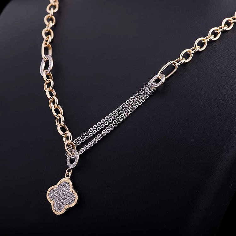 Золотое колье с фианитами кол00893 от ювелирного магазина Оникс - 1