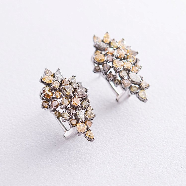 Золотые серьги с коричневыми бриллиантами с770jo Золотые серьги с коричневыми бриллиантами с770jo от ювелирного магазина Оникс