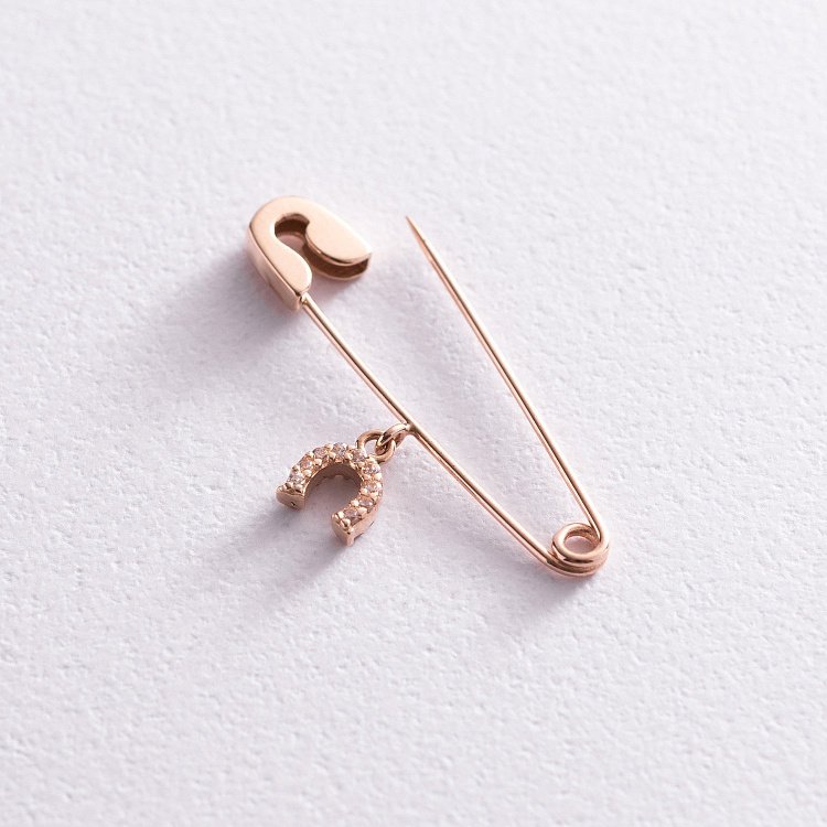 Золотая булавка "Подкова" (фианиты) зак00321 от ювелирного магазина Оникс