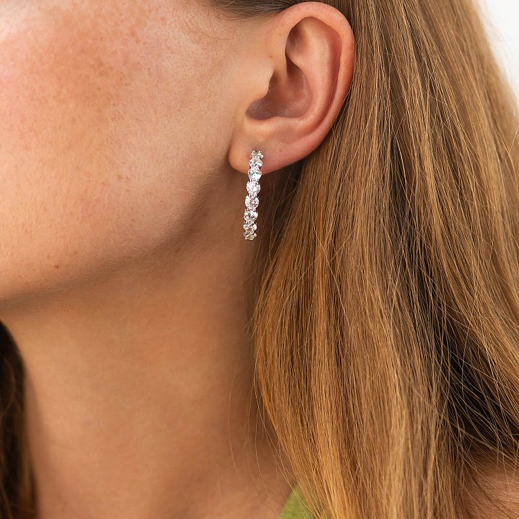 Серебряные серьги - кольца с фианитами 123427 от ювелирного магазина Оникс - 2