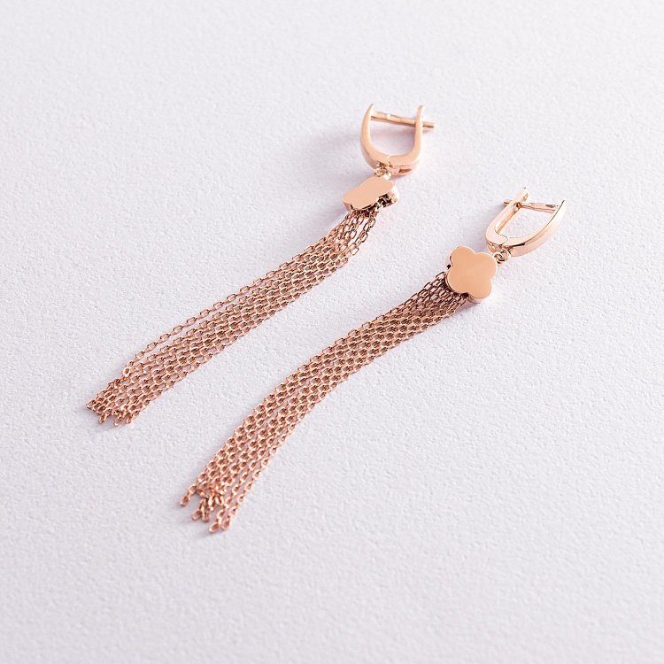 Золотые серьги "Клевер" с цепочками с07738 от ювелирного магазина Оникс - 2