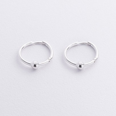 Серебряные серьги - кольца "Шарики" 123389 №3