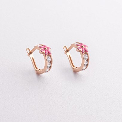 Детские золотые серьги "Цветочки" с эмалью с04075р