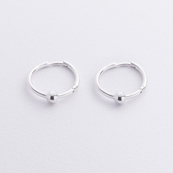 Серебряные серьги - кольца "Шарики" 123389 №3