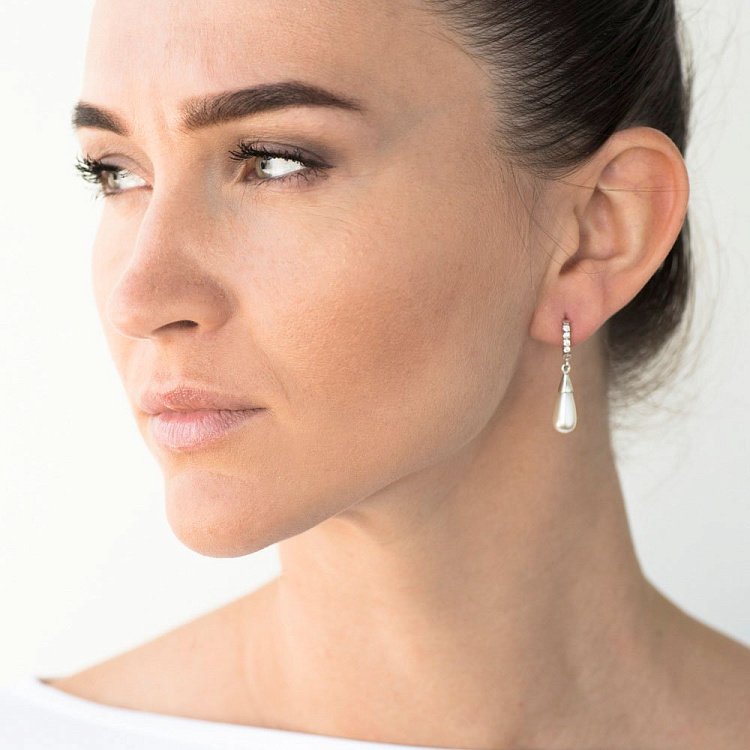 Серебряные серьги (искусственный жемчуг, фианит) 121626 от ювелирного магазина Оникс - 2