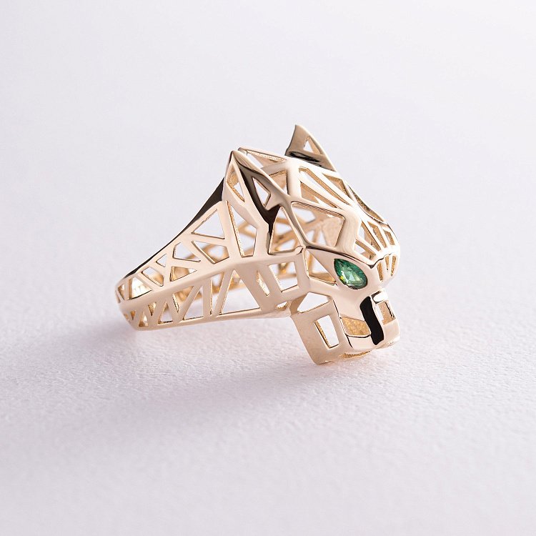 Кольцо "Пантера" в желтом золоте (фианиты) к07335 от ювелирного магазина Оникс