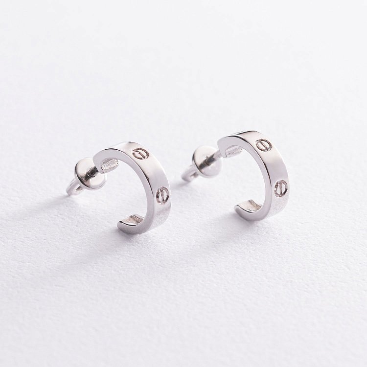 Золотые серьги - пусеты "Love" с07445 от ювелирного магазина Оникс - 8