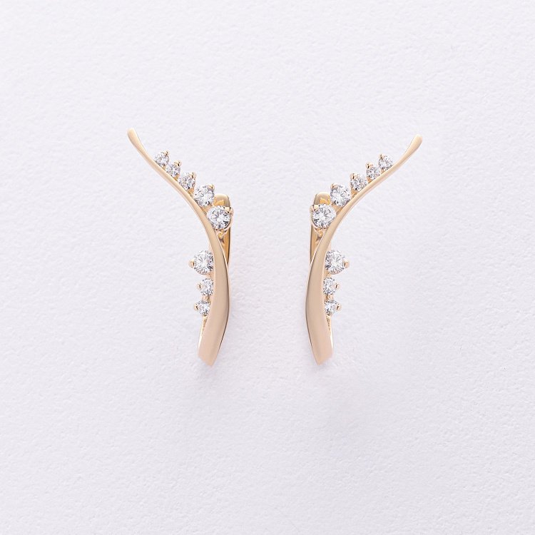 Золоті сережки "Гілочки" з фіанітами с04962 від ювелірного магазину Онікс