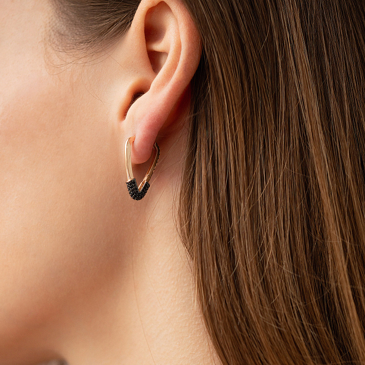 Золотые серьги "Булавки" (черные фианиты) с09117 от ювелирного магазина Оникс - 3