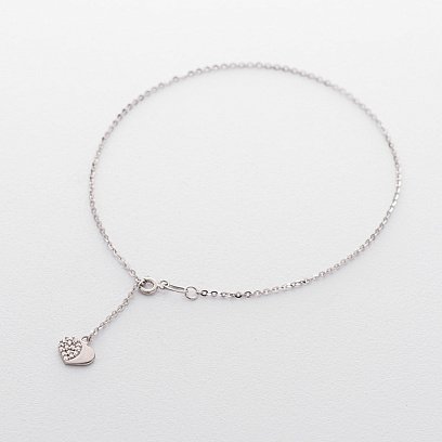 Золотий браслет на ногу "Сердечко" (фіаніт) б03701