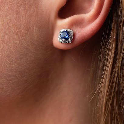 Золоті сережки - пусети з діамантами і сапфірами сб0403nl №6