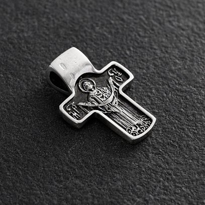 Серебряный крест "﻿Спас Нерукотворн​ый. Святитель Николай. Покров Пресвятой Богородицы" с чернением 132402 №3