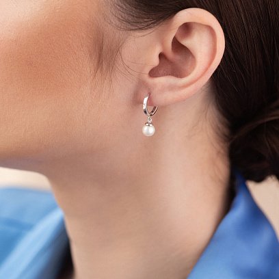 Сережки - кільця з перлами (біле золото) с08358 №3