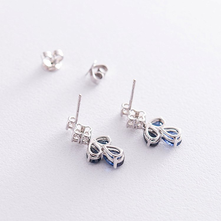 Золотые серьги с бриллиантами и сапфирами E2639Sda от ювелирного магазина Оникс - 2