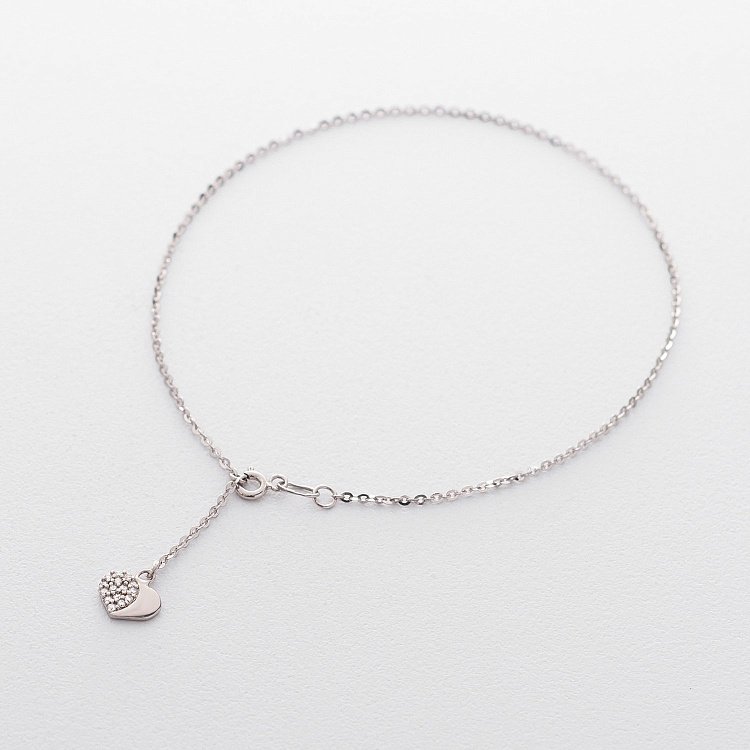 Золотий браслет на ногу "Сердечко" (фіаніт) б03701 від ювелірного магазину Онікс