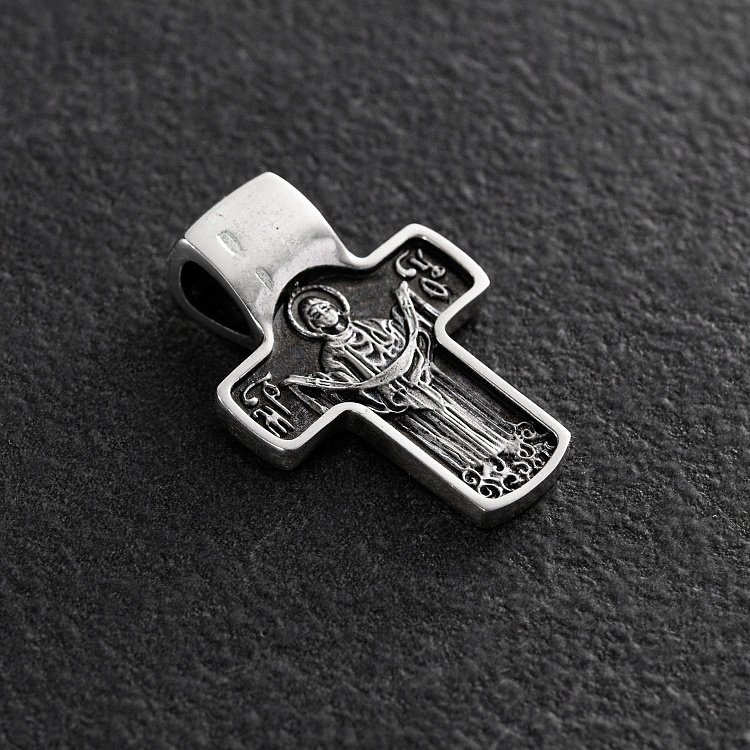 Серебряный крест "﻿Спас Нерукотворн​ый. Святитель Николай. Покров Пресвятой Богородицы" с чернением 132402 от ювелирного магазина Оникс - 2