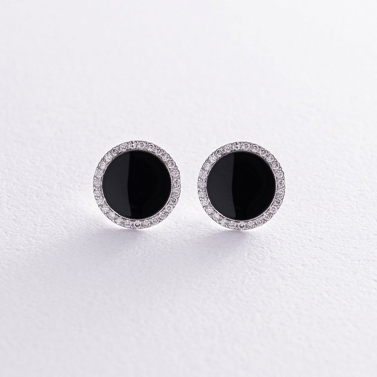 Золоті сережки - пусети з діамантами та емаллю 333341421 від ювелірного магазину Онікс