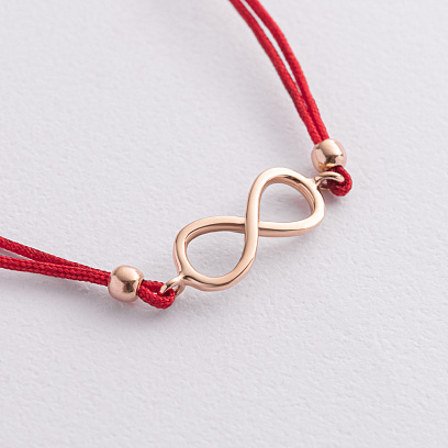 Золотий браслет "Нескінченність" з червоною ниткою б02719 №2