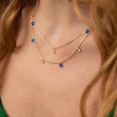 Подвійне золоте кольє "Українка" (сині та жовті фіаніти) кол02324 №4