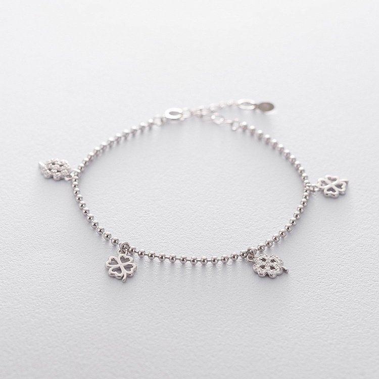 Срібний браслет "Конюшина" (фіаніт) 141372 від ювелірного магазину Онікс